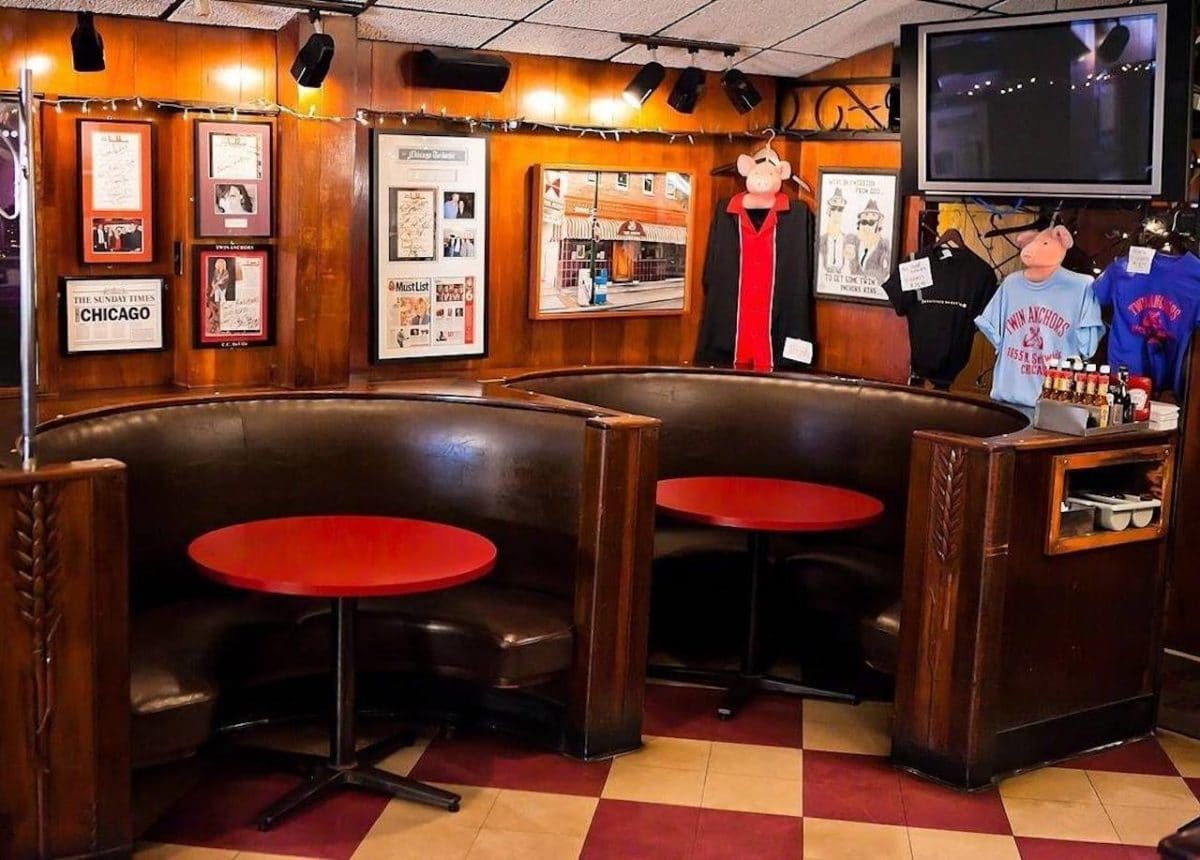 red booths in old-school bar and restaurant